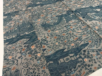 平和屋着物▽上質な小紋 単衣 風景草花文 鬼しぼ縮緬 正絹 逸品 AAAS1505oa