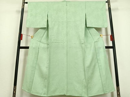 平和屋着物▽上質な色無地 単衣 草花地紋 若芽色 正絹 逸品 AAAS1510oa