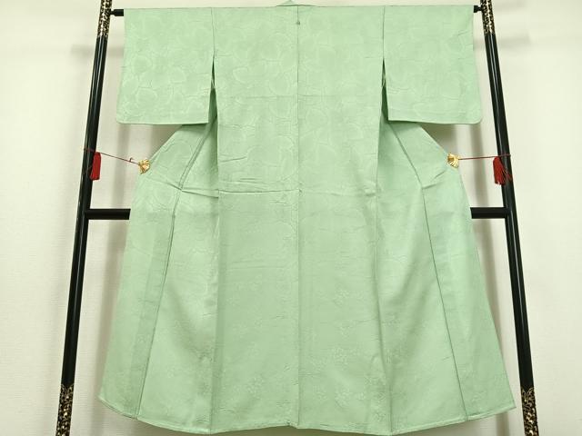 平和屋着物▽上質な色無地 単衣 草花地紋 若芽色 正絹 逸品 AAAS1510oa
