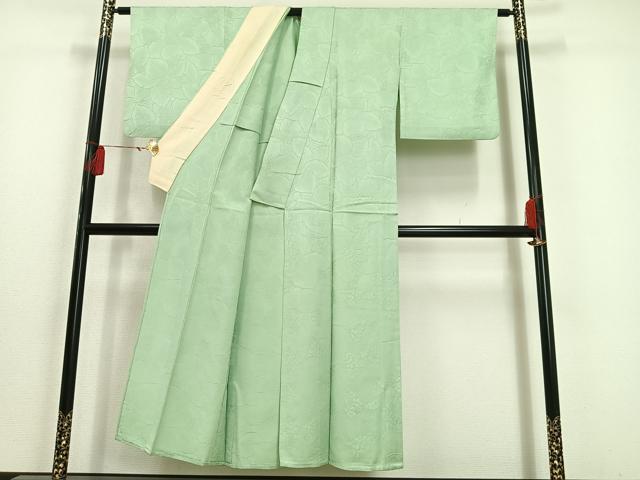 平和屋着物▽上質な色無地 単衣 草花地紋 若芽色 正絹 逸品 AAAS1510oa