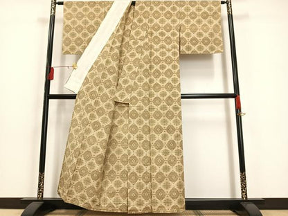 平和屋着物▽上質な紬 単衣 飾花文 正絹 逸品 AAAS1511oa