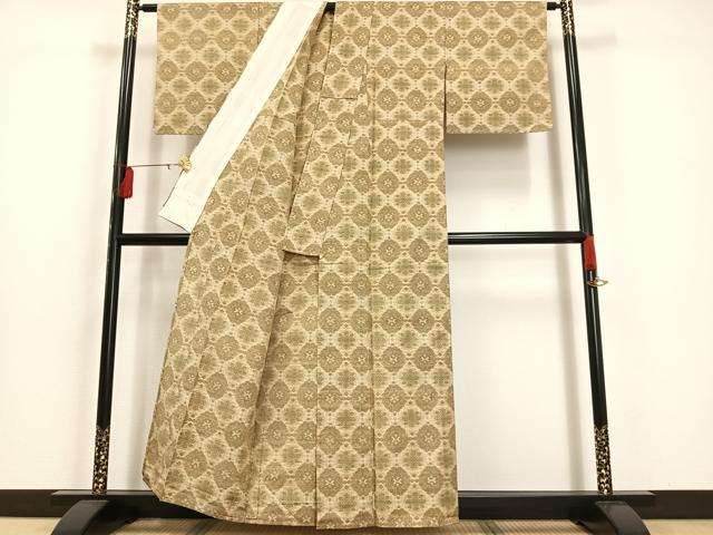 平和屋着物▽上質な紬 単衣 飾花文 正絹 逸品 AAAS1511oa