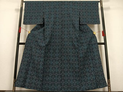 平和屋着物▽お召 単衣 ちぢみ織 蜀江花文 正絹 逸品 AAAS1512oa