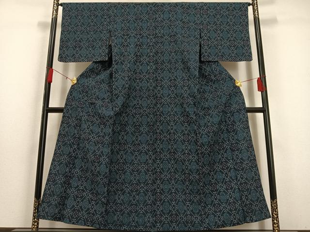 平和屋着物▽お召 単衣 ちぢみ織 蜀江花文 正絹 逸品 AAAS1512oa