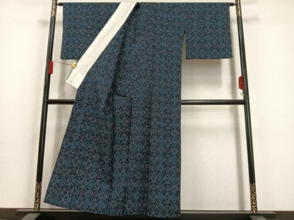 平和屋着物▽お召 単衣 ちぢみ織 蜀江花文 正絹 逸品 AAAS1512oa