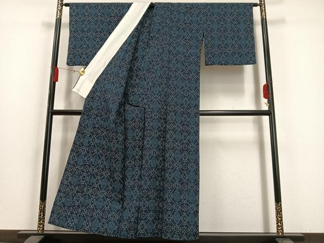 平和屋着物▽お召 単衣 ちぢみ織 蜀江花文 正絹 逸品 AAAS1512oa
