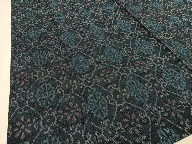 平和屋着物▽お召 単衣 ちぢみ織 蜀江花文 正絹 逸品 AAAS1512oa