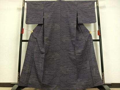平和屋着物▽本塩沢 単衣 110亀甲 エ霞雲文 正絹 逸品 未使用 AAAS1513oa