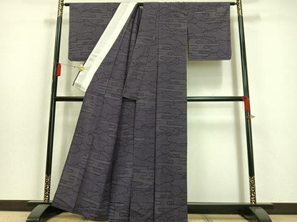平和屋着物▽本塩沢 単衣 110亀甲 エ霞雲文 正絹 逸品 未使用 AAAS1513oa