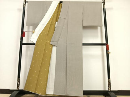 平和屋着物▽江戸小紋 単衣 作家物 万筋 赤墨色×亜麻色 正絹 逸品 未使用 AAAS1514oa