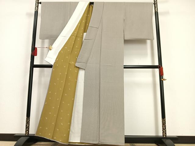 平和屋着物▽江戸小紋 単衣 作家物 万筋 赤墨色×亜麻色 正絹 逸品 未使用 AAAS1514oa