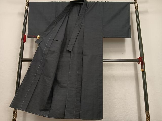 平和屋着物▽男性 紬 単衣 色無地 藍鉄色 正絹 逸品 AAAS1522oa
