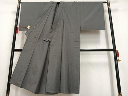 平和屋着物▽男性 紬 単衣 色無地 鈍色 正絹 逸品 AAAS1523oa
