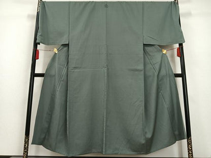 平和屋着物▽男性　お召　単衣　色無地　豆がら茶色　キングサイズ　正絹　逸品　AAAS1524oa
