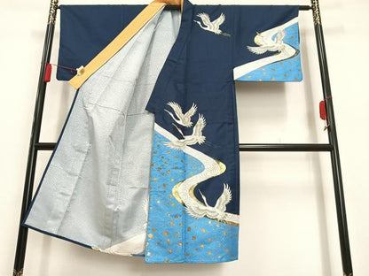 平和屋着物▽男性　訪問着　単衣　飛鶴文　金彩　洗える着物　AAAS1526oa