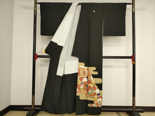平和屋着物■豪華黒留袖 駒刺繍 霞取り片輪車花文 金彩 正絹 逸品 AAAS2218pf