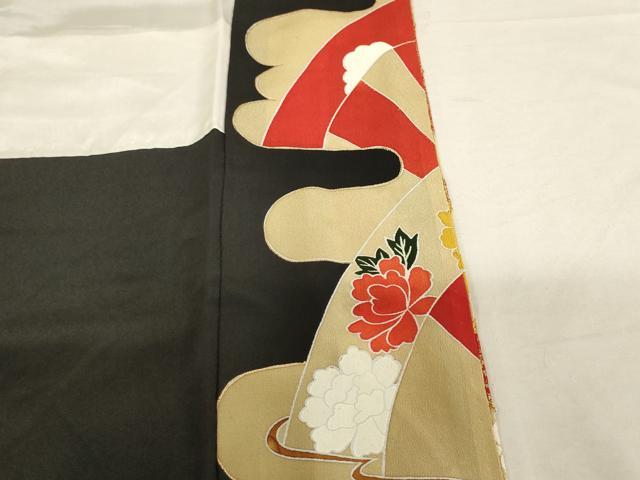 平和屋着物■豪華黒留袖 駒刺繍 霞取り片輪車花文 金彩 正絹 逸品 AAAS2218pf