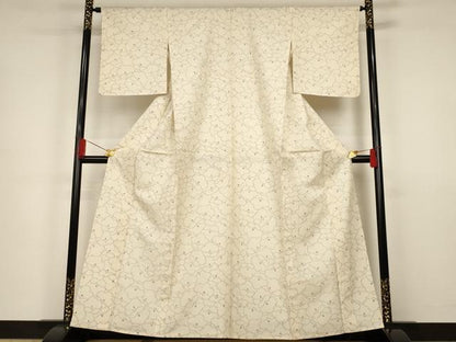 平和屋着物▽上質な紬 単衣 花尽くし 正絹 逸品 AAAS3046iu