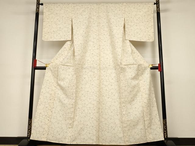 平和屋着物▽上質な紬 単衣 花尽くし 正絹 逸品 AAAS3046iu