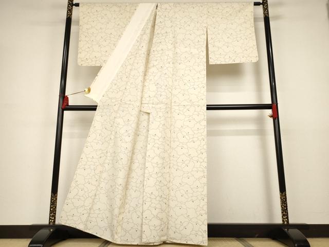 平和屋着物▽上質な紬 単衣 花尽くし 正絹 逸品 AAAS3046iu