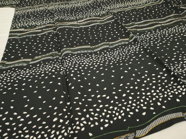 平和屋着物▽小紋 単衣 舞桜文 黒地 洗える着物 AAAS3064iu