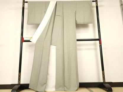平和屋着物▽上質な色無地 単衣 青磁鼠色 正絹 逸品 AAAS3066iu