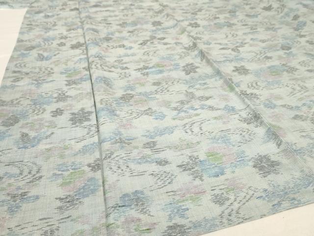 平和屋着物▽上質な紬 単衣 流水草花文 正絹 逸品 AAAS3067iu