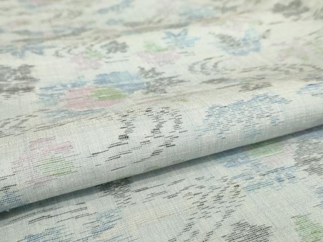 平和屋着物▽上質な紬 単衣 流水草花文 正絹 逸品 AAAS3067iu