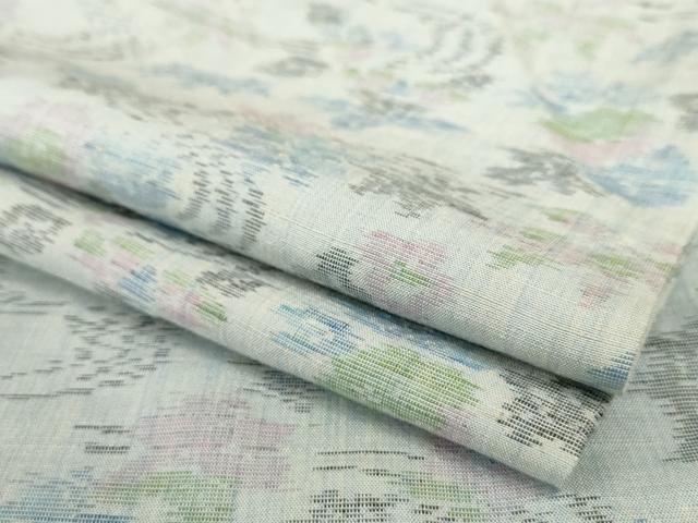 平和屋着物▽上質な紬 単衣 流水草花文 正絹 逸品 AAAS3067iu