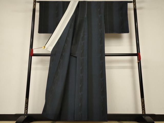 平和屋着物▽本塩沢　単衣　110亀甲　群鶴間道　正絹　逸品　未使用　AAAS3069iu