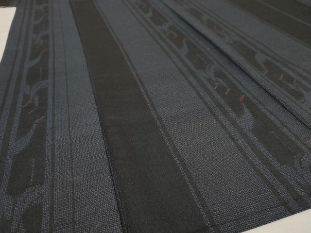 平和屋着物▽本塩沢　単衣　110亀甲　群鶴間道　正絹　逸品　未使用　AAAS3069iu