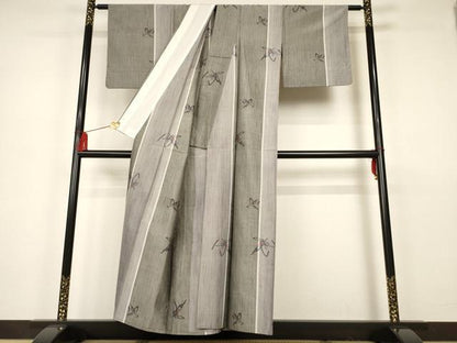 平和屋着物▽上質な紬　単衣　舞葉間道　正絹　逸品　AAAS3070iu