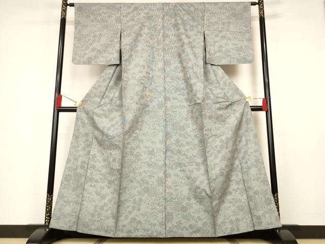 平和屋着物▽本場大島紬　単衣　7マルキ　風景草花文　正絹　逸品　AAAS3074iu