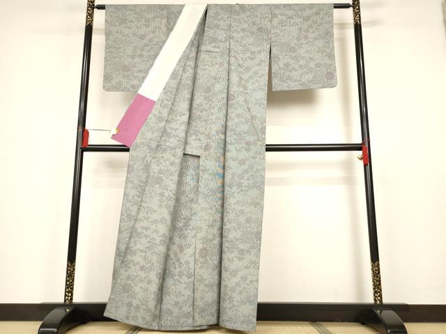 平和屋着物▽本場大島紬　単衣　7マルキ　風景草花文　正絹　逸品　AAAS3074iu