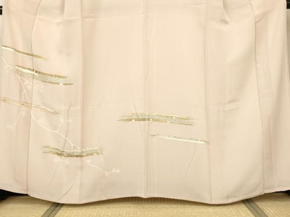 平和屋着物▽訪問着　単衣　駒刺繍　枝葉吉祥文　金彩　正絹　逸品　AAAS3076iu