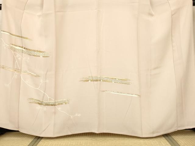 平和屋着物▽訪問着　単衣　駒刺繍　枝葉吉祥文　金彩　正絹　逸品　AAAS3076iu
