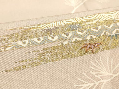 平和屋着物▽訪問着　単衣　駒刺繍　枝葉吉祥文　金彩　正絹　逸品　AAAS3076iu