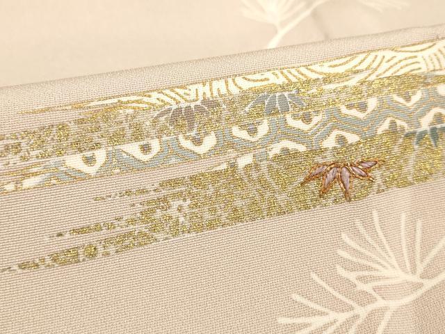 平和屋着物▽訪問着　単衣　駒刺繍　枝葉吉祥文　金彩　正絹　逸品　AAAS3076iu