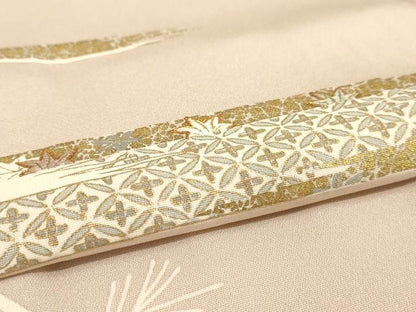 平和屋着物▽訪問着　単衣　駒刺繍　枝葉吉祥文　金彩　正絹　逸品　AAAS3076iu