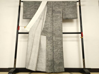 平和屋着物▽上質な小紋 単衣 流水立波文 正絹 逸品 AAAS3081iu