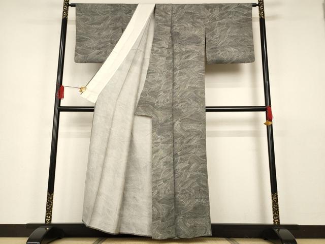 平和屋着物▽上質な小紋 単衣 流水立波文 正絹 逸品 AAAS3081iu