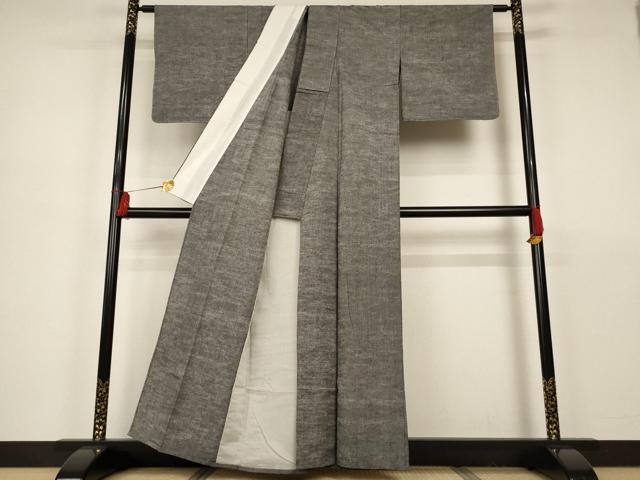 平和屋着物▽上質な紬 単衣 鉛色 正絹 逸品 未使用 AAAS3082iu