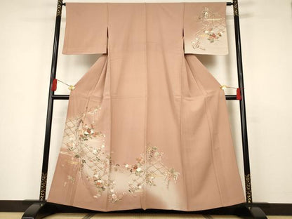 平和屋着物▽訪問着 単衣 草花文 暈し染め 金彩 正絹 逸品 AAAS3083iu