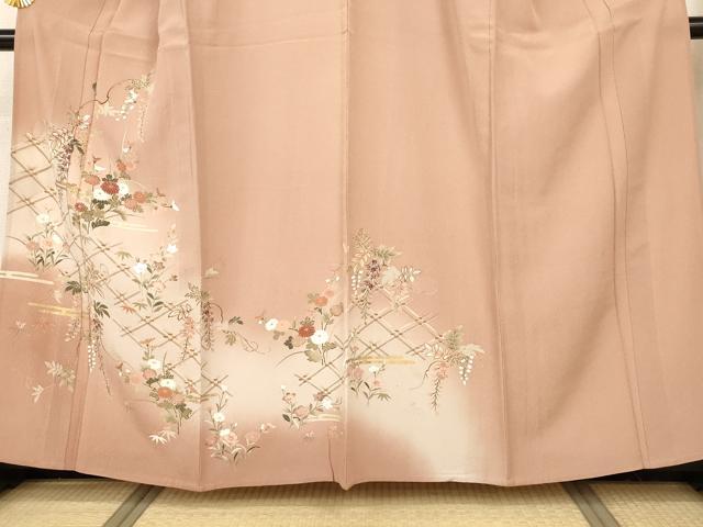 平和屋着物▽訪問着 単衣 草花文 暈し染め 金彩 正絹 逸品 AAAS3083iu