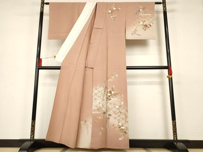 平和屋着物▽訪問着 単衣 草花文 暈し染め 金彩 正絹 逸品 AAAS3083iu