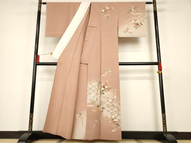 平和屋着物▽訪問着 単衣 草花文 暈し染め 金彩 正絹 逸品 AAAS3083iu