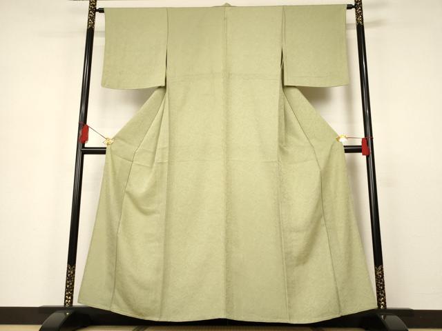平和屋着物▽上質な色無地 単衣 松葉地紋 夏虫色 正絹 逸品 AAAS3085iu