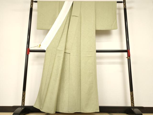 平和屋着物▽上質な色無地 単衣 松葉地紋 夏虫色 正絹 逸品 AAAS3085iu