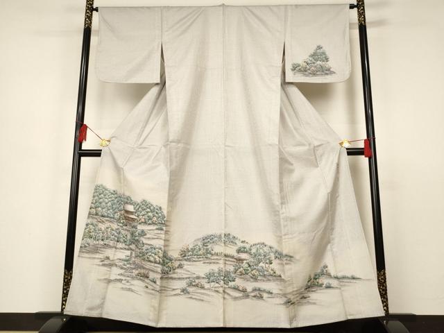 平和屋着物▽京友禅の巨匠・頼田勉 臈纈染手描友禅 本場染大島紬 訪問着 単衣 手描き 風景文 暈し染め 正絹 逸品 AAAS3087iu