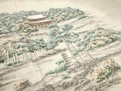 平和屋着物▽京友禅の巨匠・頼田勉 臈纈染手描友禅 本場染大島紬 訪問着 単衣 手描き 風景文 暈し染め 正絹 逸品 AAAS3087iu